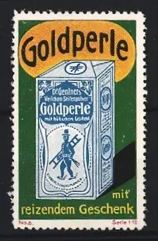 Reklamemarke Goldperle, Dr. Gentner`s Veilchen-Seifenpulver, Schornsteinfeger auf Verpackung