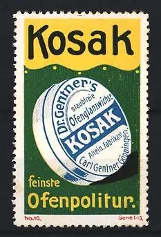 Reklamemarke Göppingen, Dr. Gentner`s Kosak, Ofenpolitur