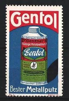 Reklamemarke Göppingen, Dr. Gentner`s Gentol, Metallputzflasche