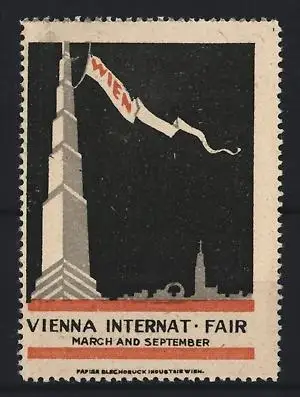 Reklamemarke Wien, Vienna Internat. Fair, Turm mit Fahne
