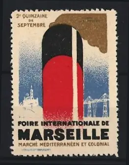 Reklamemarke Marseille, Foire Internationale, Hafen und Schiffe