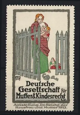 Reklamemarke Im Reiche der Hausfrau und Mutter 1913, Deutsche Gesellschaft f. Mutter & Kindesrecht e.V.