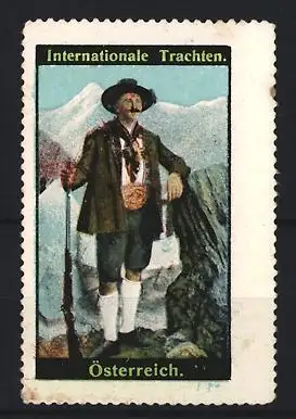 Reklamemarke Österreich, Internationale Trachten, Mann in Tracht in den Bergen