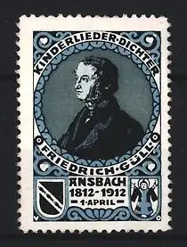 Reklamemarke Ansbach, Friedrich Güll 1812-1912, Kinderlieder-Dichter