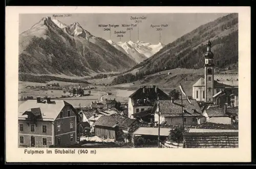 AK Fulpmes im Stubaital, Teilansicht mit Kirche und Stubaier Alpen