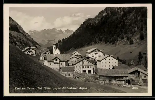 AK Vent im Venter Tal, Dorfansicht gegen die Stubaier Alpen