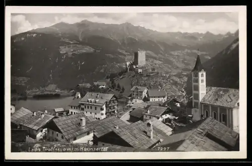 AK Ladis /Tirol, Blick ins Kaunserthal mit Kirche und Burg