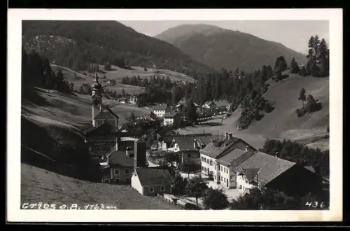 AK Gries a. B., Dorf mit Kirche und Bergpanorama