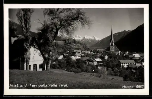 AK Imst a. d. Fernpassstrasse, Ortspanorama mit Kirche