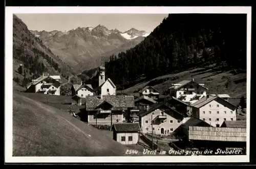 AK Vent im Ötztal, Dorf mit Kirche, Stubaier Alpen