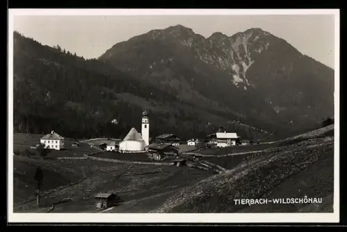 AK Tierbach-Wildschönau, Ort mit Kirche und Bergpanorama