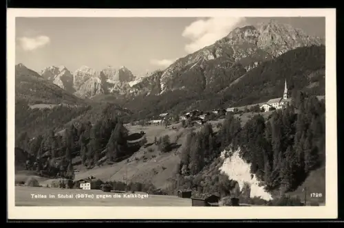 AK Telfes im Stubai, Ortspanorama gegen die Kalkkögel