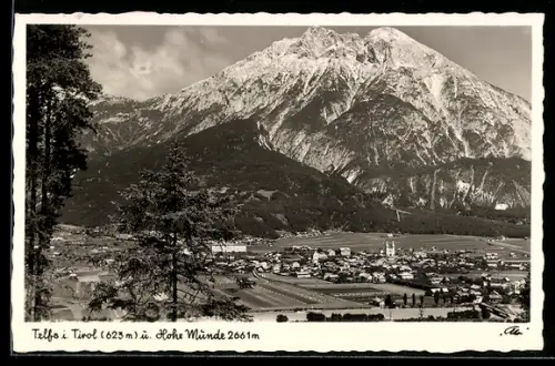 AK Telfs i. Tirol, Dorfansicht mit Kirche und Hohe Münde