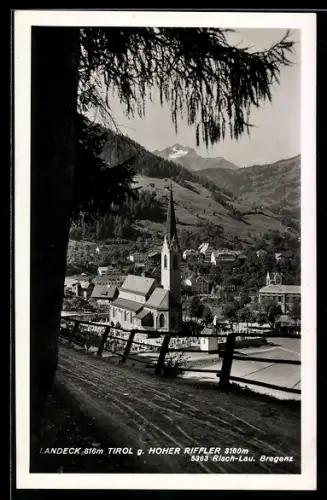 AK Landeck /Tirol, Kirche mit Hoher Riffler im Hintergrund
