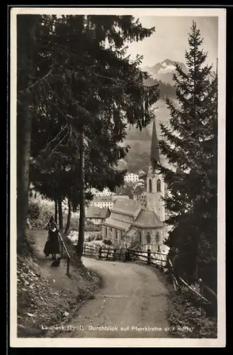 AK Landeck /Tirol, Durchblick auf Pfarrkirche und Riffler
