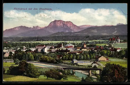AK Vöcklabruck, Panorama mit dem Traunstein