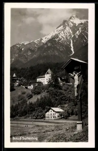 AK Tarrenz, Schloss Starkenberg mit Wegkreuz