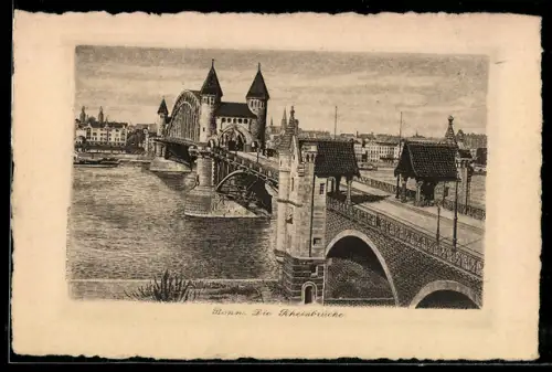 Künstler-AK Bonn, Die Rheinbrücke