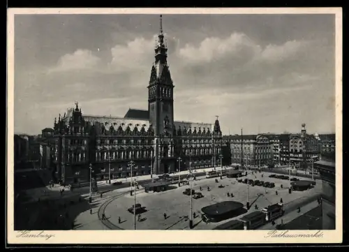 AK Hamburg, Rathausmarkt mit Strassenbahn