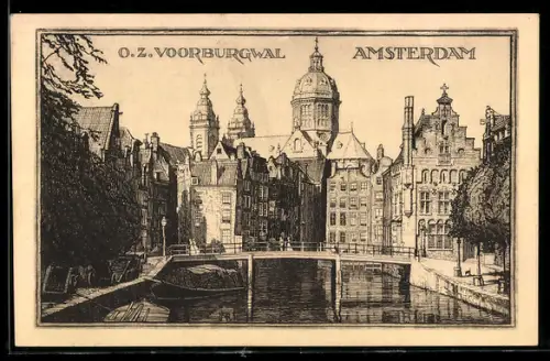 Künstler-AK Amsterdam, O.Z. Voorburgwal