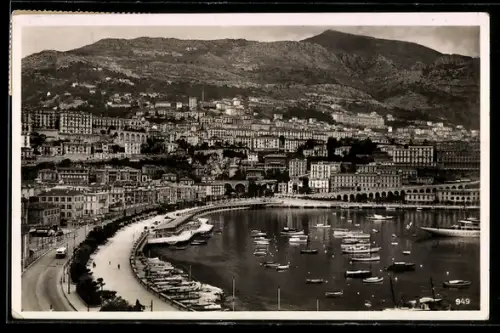 AK Monaco, Hafenpartie mit Promenade und Yachten