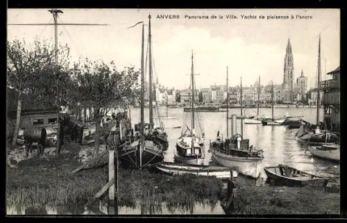 AK Anvers, Panorama de la Ville, Yachts de plaisance à l`ancre