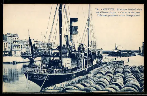 AK Cette, Station Balnéaire et Climatique, Quai d`Orient Déchargement Paquebot Malvarrosa