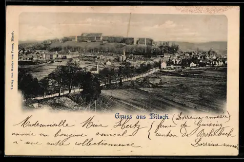 AK Bitsch, Panorama mit Stadt und Burg