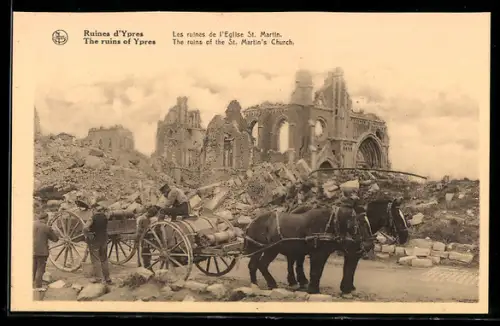 AK Ypres, Les ruines de l`Eglise St. Martin