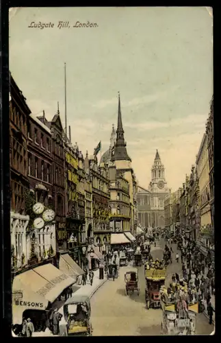 AK London, Ludgate Hill, Strassenansicht mit St Paul`s Cathedral im Hintergrund