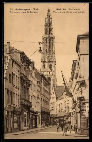 AK Antwerpen, Oude Korenmarkt en Kathedraal