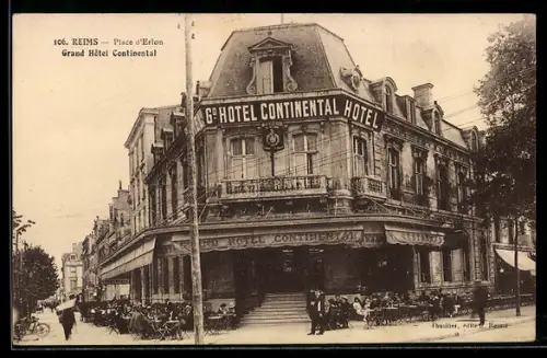 AK Reims, Place d`Erlon, Grand Hôtel Continental
