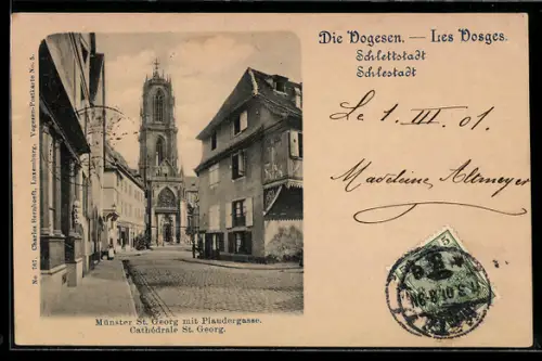 AK Schlettstadt, Münster St. Georg mit Plaudergasse