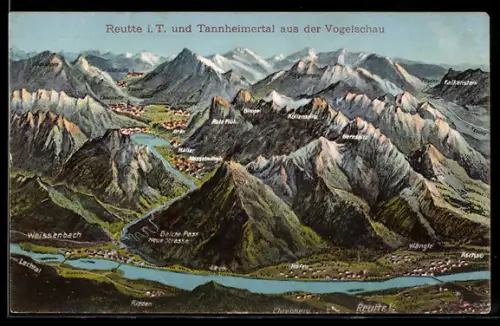 Künstler-AK Eugen Felle: Reutte i. T., Panorama mit Tannheimertal