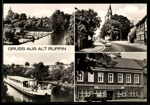 AK Alt Ruppin, Kirche, Betriebsferienheim, Dampfer auf dem See