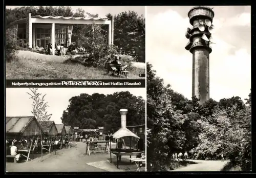 AK Petersberg bei Halle, Fernsehpavillon, HO-Fernsehgaststätte Waldschenke, Fernseh-Aussichtsturm