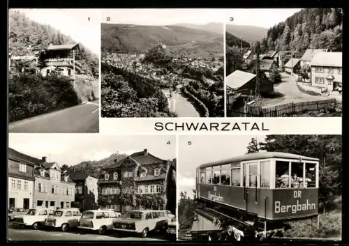 AK Schwarzatal, HO-Gaststätte Schweizerhaus, Schwarzburg Blick vom Trippstein, DR Bergbahn