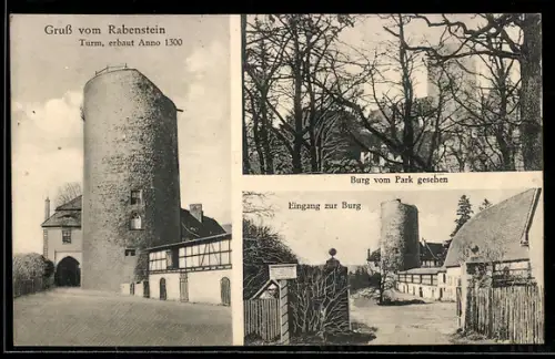 AK Burg Rabenstein /Belzig, Turm erbaut Anno 1300, Burg vom Park gesehen, Eingang zur Burg