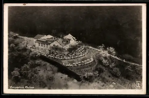 AK Geltow /Potsdam, Gasthaus Bergmeierei, Bes. Bernhard Riedel, Luftaufnahme