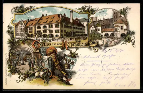 AK München, Münchner Hofbräuhaus und Hofraum mit Schenke
