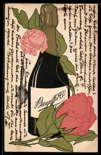 AK Burgess Weinglasche mit Rosen