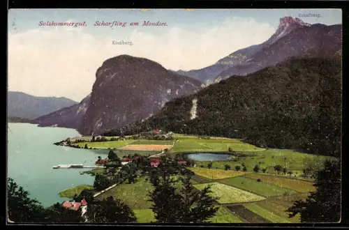 AK Scharfling am Mondsee, Panorama mit See und Schafberg