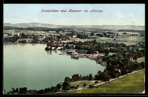 AK Seewalchen am Attersee, Panorama mit See und Ufer, Kammer