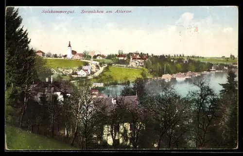 AK Seewalchen am Attersee, Panorama mit Kirche und See