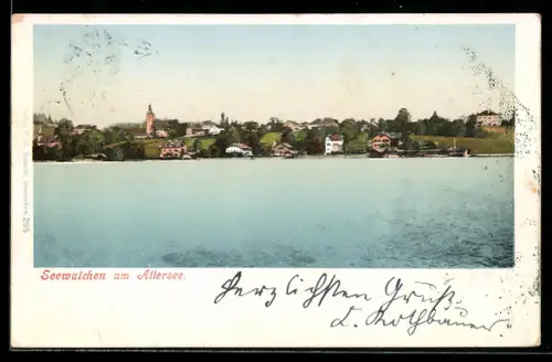 AK Seewalchen am Attersee, Panorama mit Seeufer und Kirche