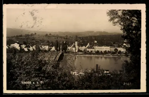 AK Aschach a. d. Donau, Panorama mit Brücke und Kirche