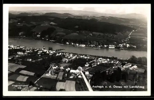AK Aschach a. d. Donau, Fliegeraufnahme mit Landshaag