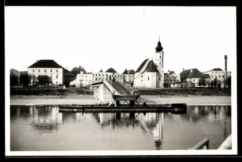 AK Aschach, Donaupartie mit Fähre und Kirche