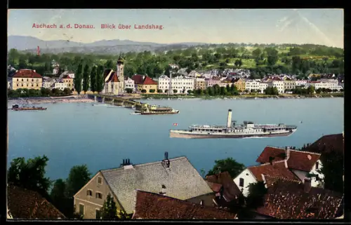 AK Aschach a. d. Donau, Blick über Landshag