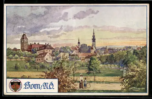 AK Deutscher Schulverein Nr. 722: Horn /N. Ö., Ortsansicht mit Kirchen